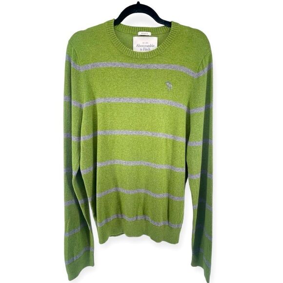 Abercrombie & Fitch Muscle Men’s Green Gray Striped Cotton Cashmere Sweater XL - Picture 1 of 13
